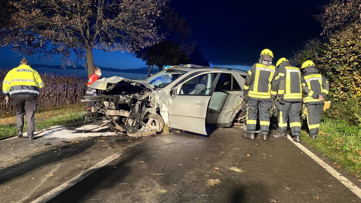 Auto prallt gegen mehrere Bäume